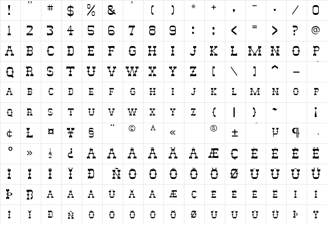 Alamo Regular Character Map