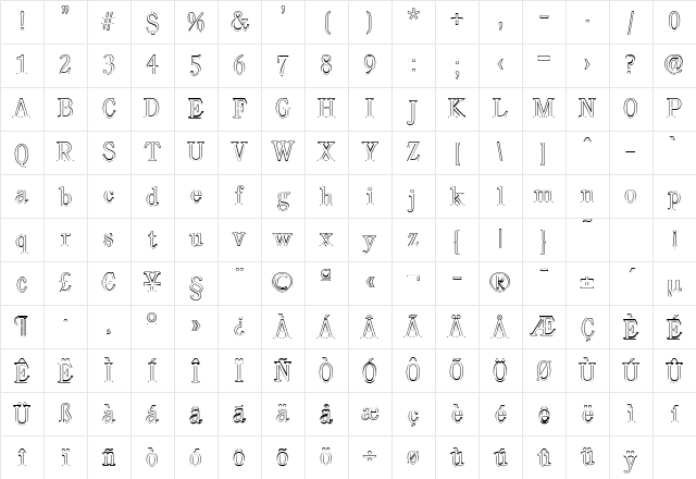 DanielBeckerOutline-ExtraLight Regular Character Map