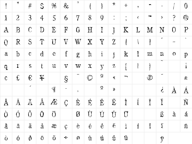 DanielBeckerRandom-Xlight Regular Character Map