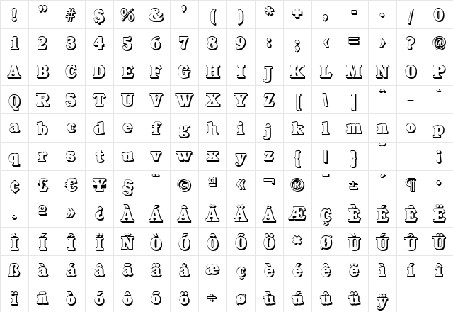 DanielBeckerShadow-Heavy Regular Character Map DanielBeckerShadow-Heavy Regular Character Map