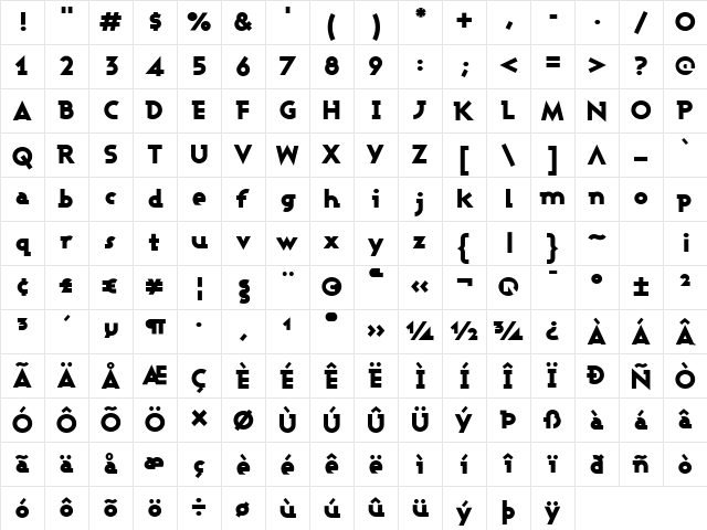Ashby Black Regular Character Map