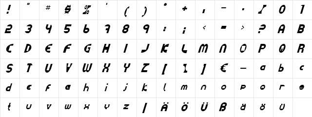 Datacut Italic Character Map