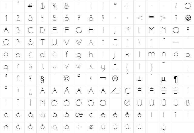 Aase Light Regular Character Map