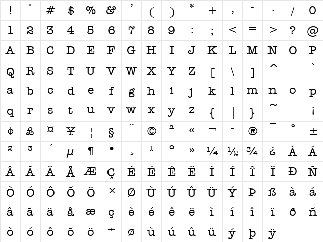 Dateline Regular Character Map Dateline Regular Character Map