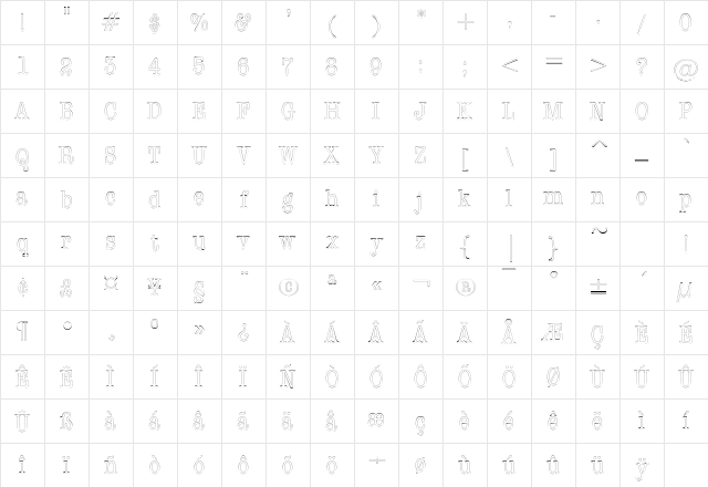 DatelineCondensedOutline Regular Character Map