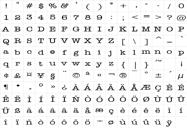 DatelineExtended Regular Character Map DatelineExtended Regular Character Map