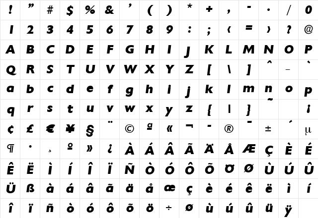 DavidBecker-ExtraBold Italic Character Map DavidBecker-ExtraBold Italic Character Map