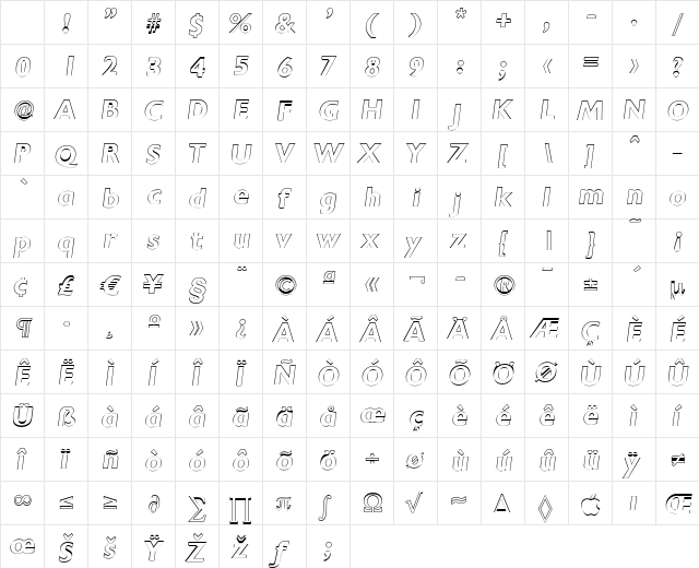 DavidBeckerOutline Bold Italic Character Map DavidBeckerOutline Bold Italic Character Map
