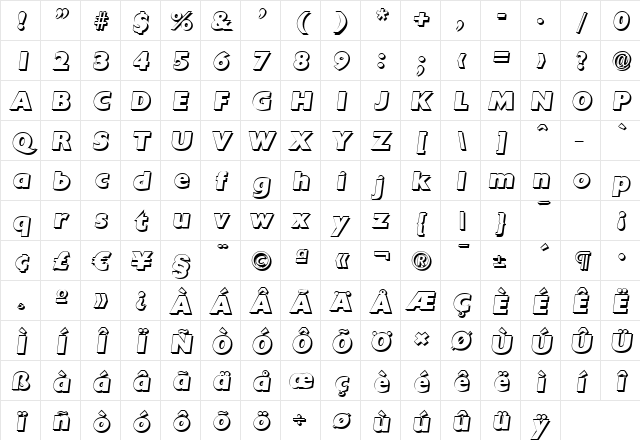 DavidBeckerShadow-Heavy Italic Character Map