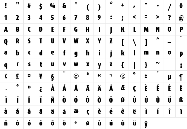 DaxCondensed-Black Regular Character Map