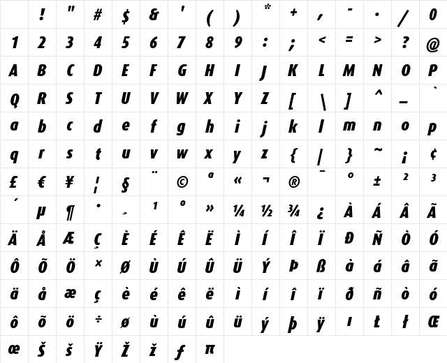 DaxCondensed-BlackItalic Regular Character Map DaxCondensed-BlackItalic Regular Character Map