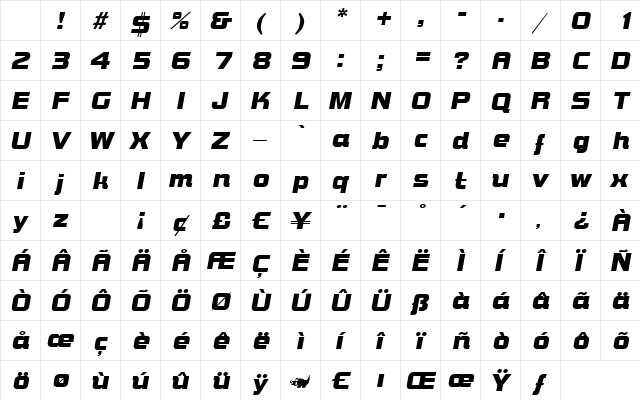 Deco-B790 Italic Character Map