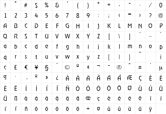JoeBecker-Light Regular Character Map