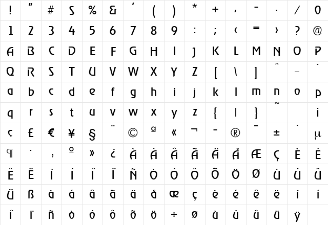 JoeBecker Regular Character Map