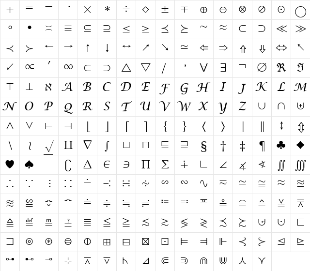 Lucida Bright Math Symbol Regular Character Map