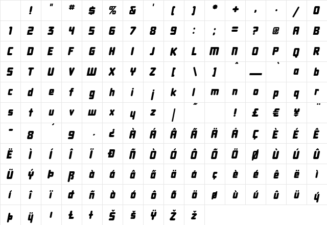 DBXLNightfever Italic Character Map DBXLNightfever Italic Character Map