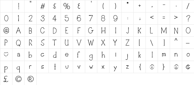 DC Bailey Regular Character Map