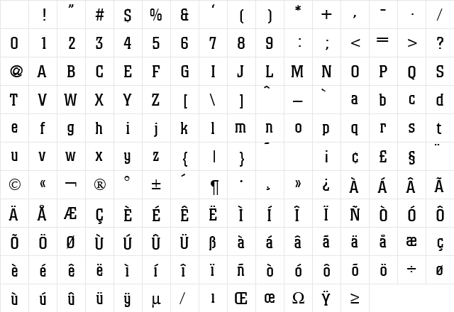 Deco-C791 Regular Character Map