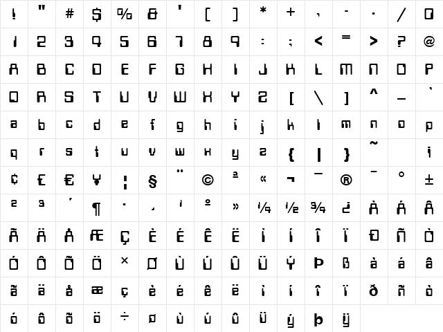 Deco-D650 Regular Character Map