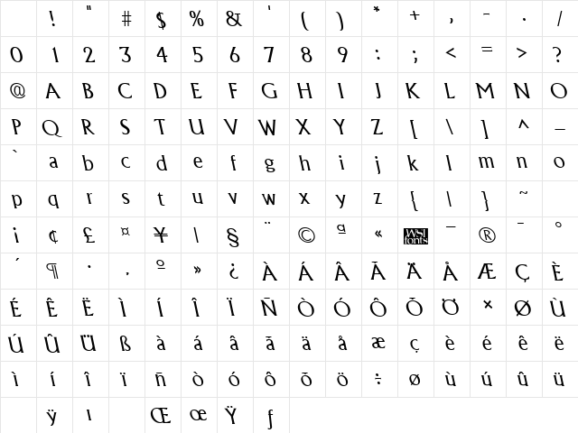 AlbertaBackslantLight Regular Character Map