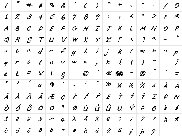 DeannasHand Bold Italic Character Map DeannasHand Bold Italic Character Map