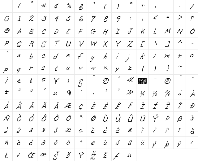DeannasHand Italic Character Map