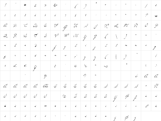 Dearest Script Regular Character Map