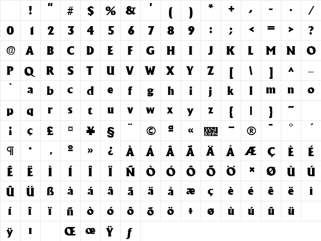 AlbertaHeavy Regular Character Map AlbertaHeavy Regular Character Map