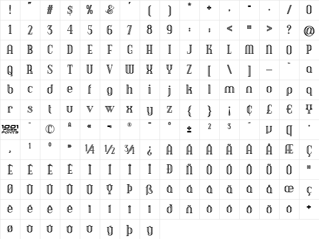 Debonair Inline NF Regular Character Map