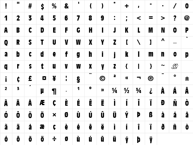 Decade Black Condensed SSi Black Condensed Character Map