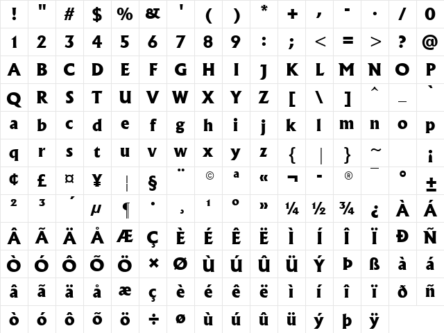 Albertus Extra Bold Bold Character Map