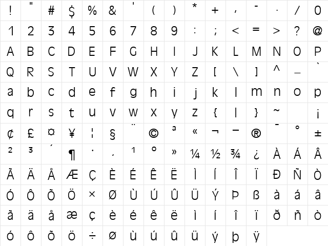 DecadeLightSSK Regular Character Map