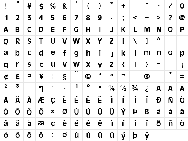 DecadeSSK Bold Character Map