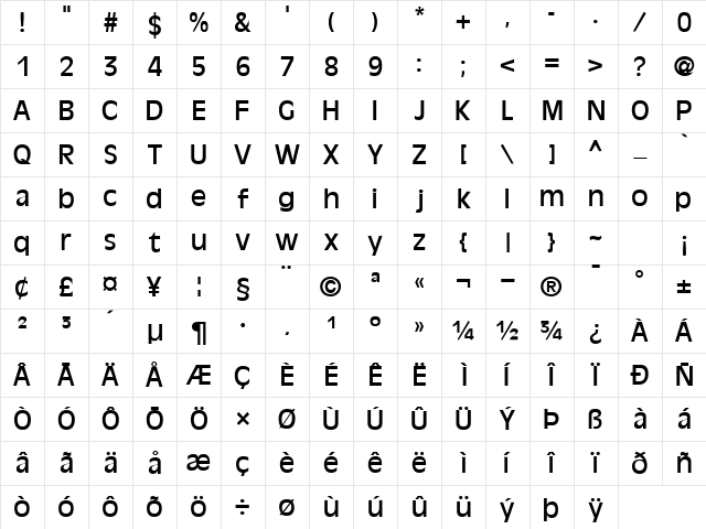 DecadeSSK Regular Character Map