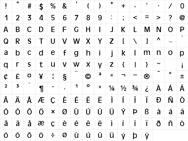 DecadeSSK Regular Character Map
