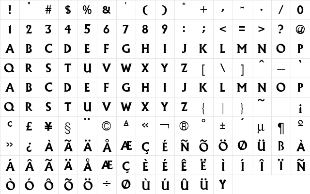Albertus Bold Character Map