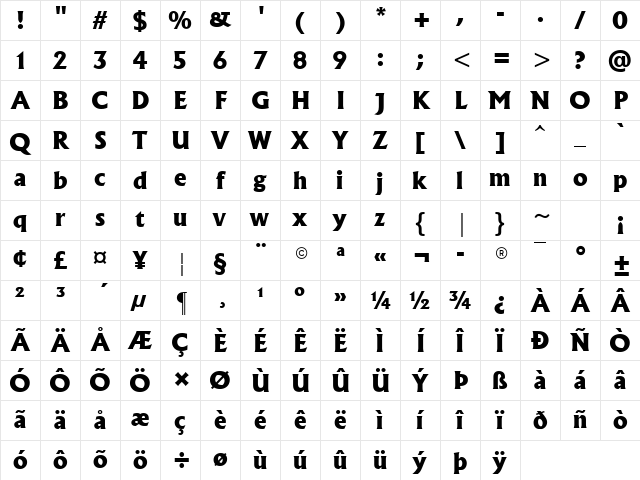 Albertus Extra Bold Bold Character Map
