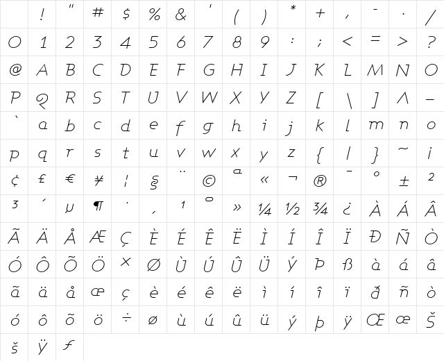 Ashby Light Regular Character Map