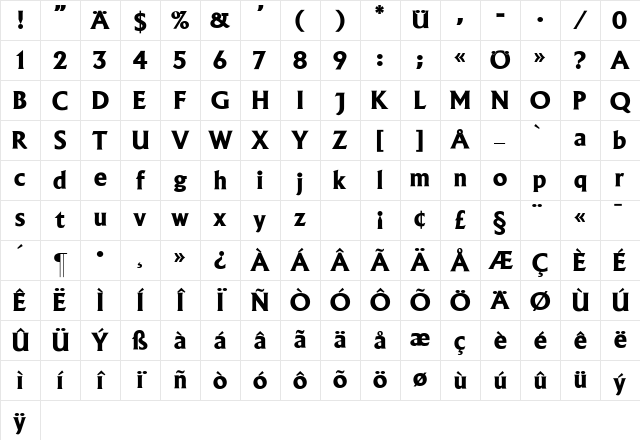 AlbertusSH Bold Character Map