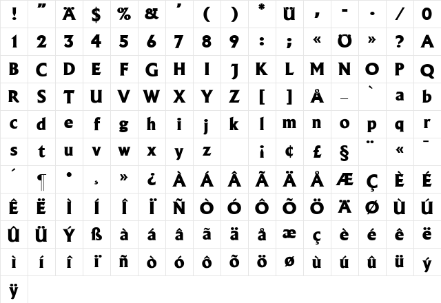 AlbertusSH ExtraBold Character Map AlbertusSH ExtraBold Character Map