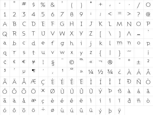 Ashby Light Regular Character Map