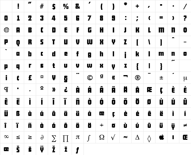 DekoDisplay-Serial Bold Character Map DekoDisplay-Serial Bold Character Map
