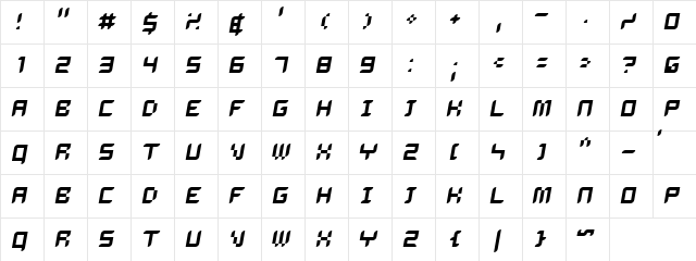 Delilah Oblique Character Map