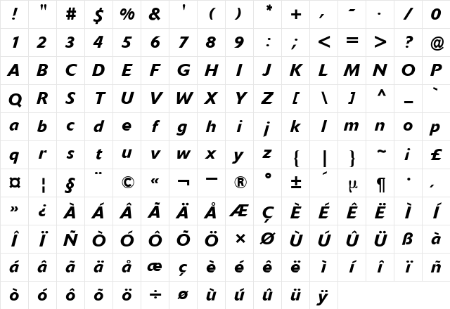 Delta BQ Italic Character Map Delta BQ Italic Character Map