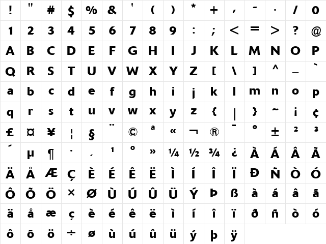 Delta Jaeger Bold Character Map