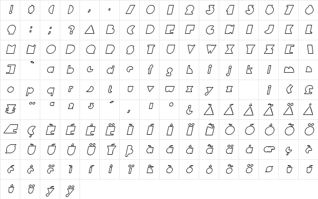 DeltaOutlineSSK Italic Character Map