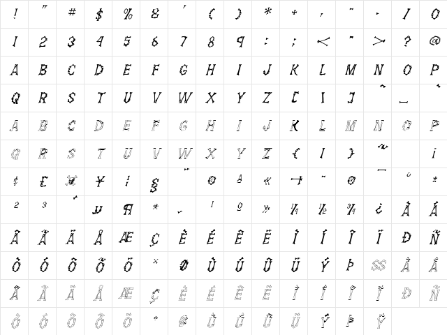 Dem Bones Italic Character Map