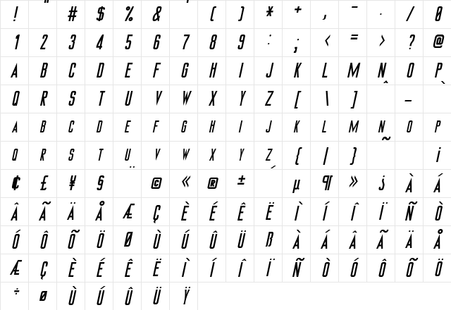DemorestSCapsSSK Italic Character Map