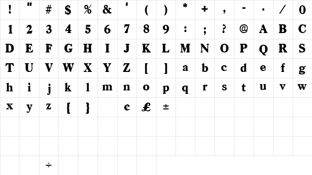 DendroDisplaySSK Regular Character Map