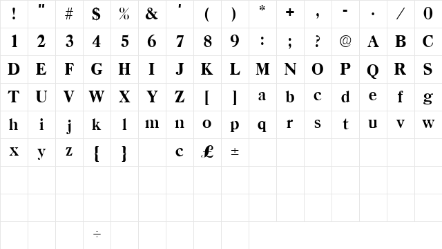DendroSSK Regular Character Map